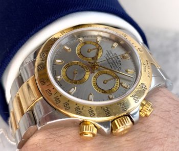 Tolle Rolex Daytona Stahl/Gold Chronograph Chronometer Ref 116523 Graues „Gunbarrel“ Ziffernblatt