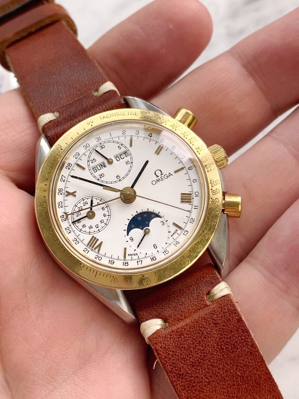 Serviced Omega Speedmaster Automatic Moonphase Triple Date Steel/Gold Chronograph 1750034