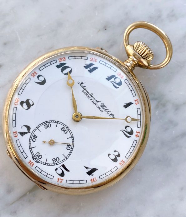 Beautiful IWC solid gold pocket watch with art nouveau numerals