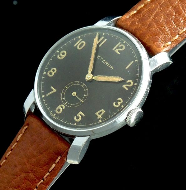 Amazing Vintage Military Eterna with black GILT dial