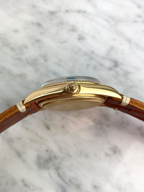 Rolex Day Date 18ct Gold 36mm Vintage Automatik serviciert 1803 Custom Tiffany Blaues Stella Zifferblatt