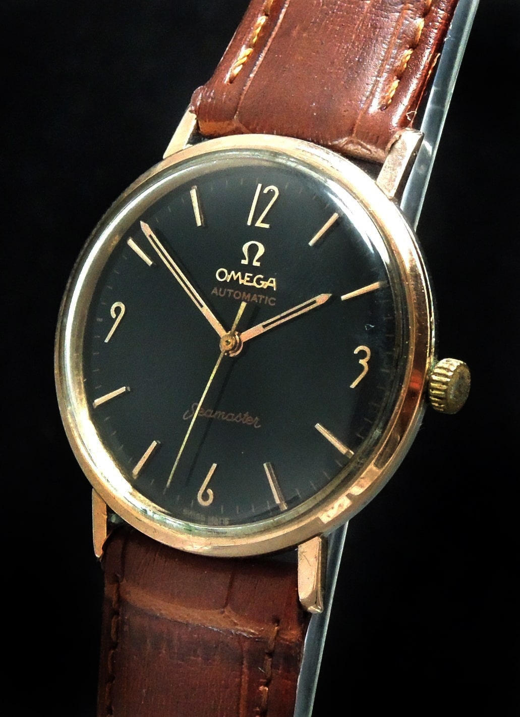 Pink Gold Plated Omega Seamaster Automatic Automatik black dial ...