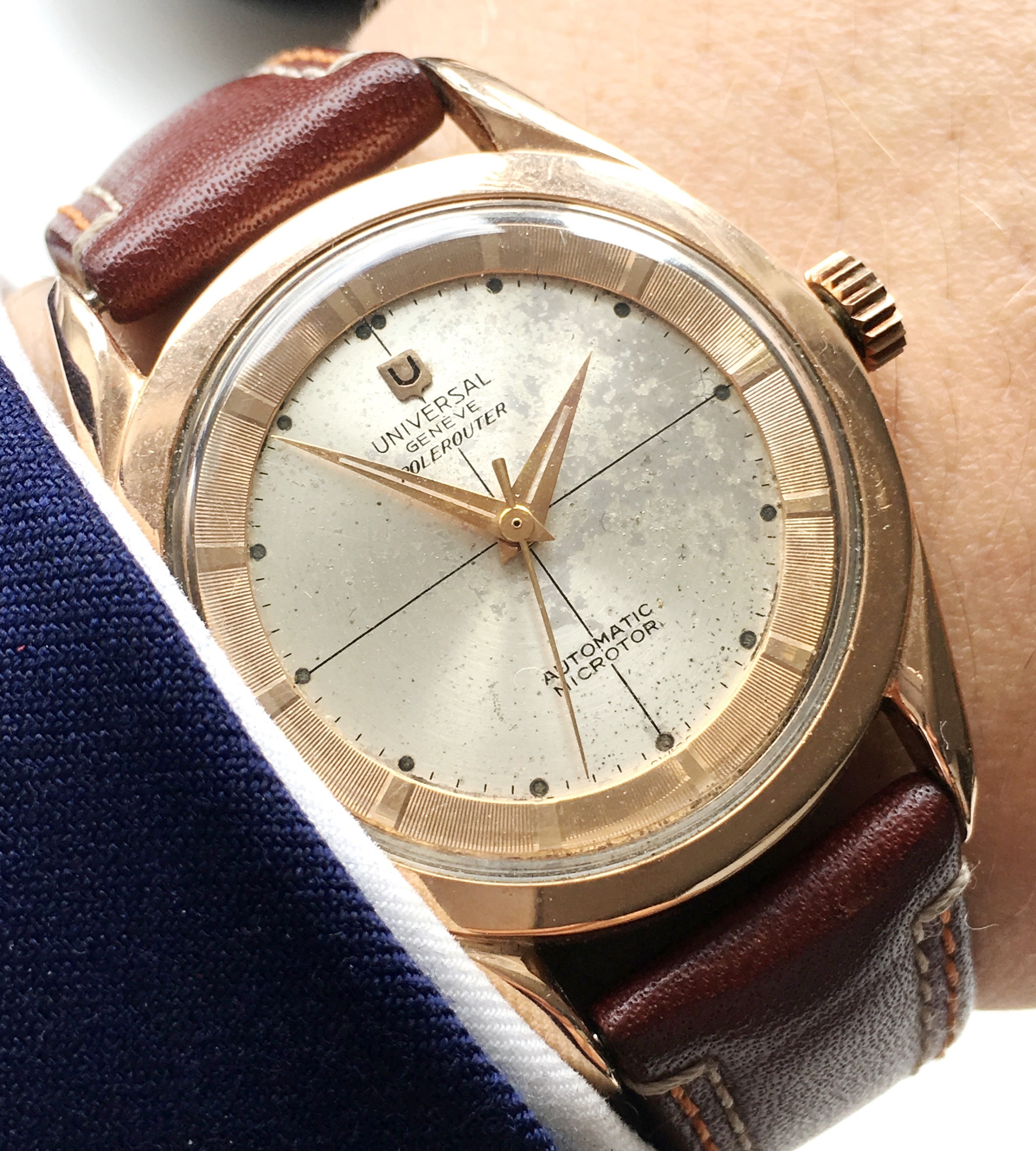 Details about   Vintage Universal Geneve Polerouter Rose Gold Dial And Hands Cal 69 