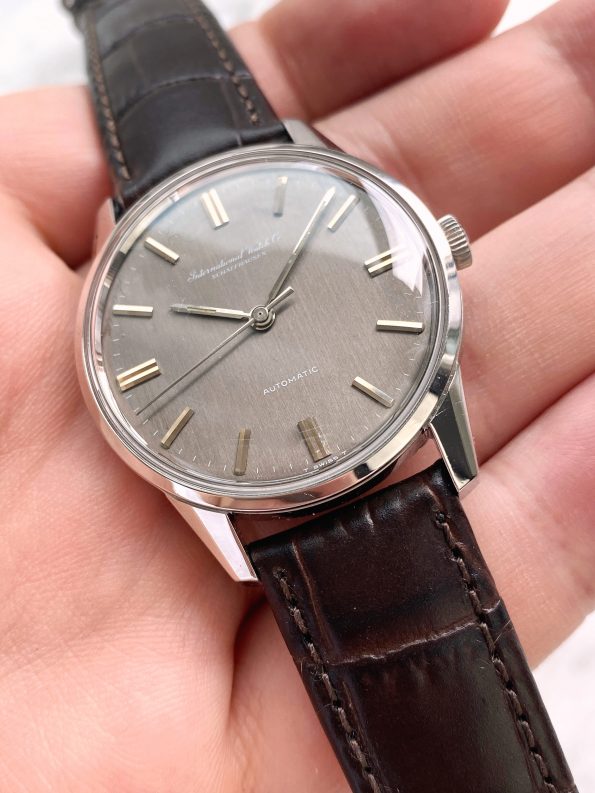 Perfect Near NOS and Rare IWC Automatic Vintage Watch Full Set Box Papers with Grey Linen Dial