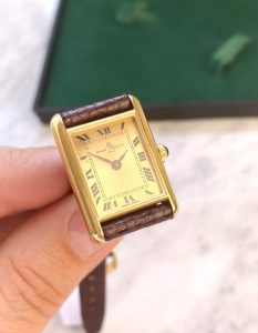 Vp4075 First Owner Watch Baume &amp; Mercier Tank Solid Gold Vintage Full Set Box Papers (9)