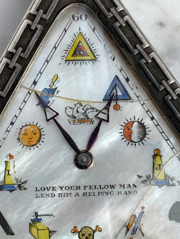 Freimauerer Taschenuhr Freemason Solvill Pocket Watch 1925 Massives Silber Gehäuse Perlmutt Ziffernblatt