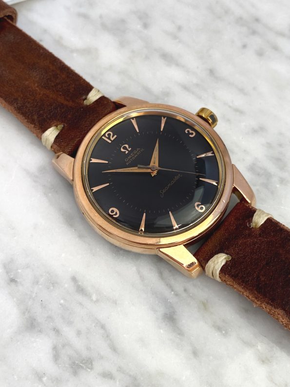Serviced Jumbo Omega Seamaster Vintage Automatic Black Restored Dial 2856 Rose Gold Plated