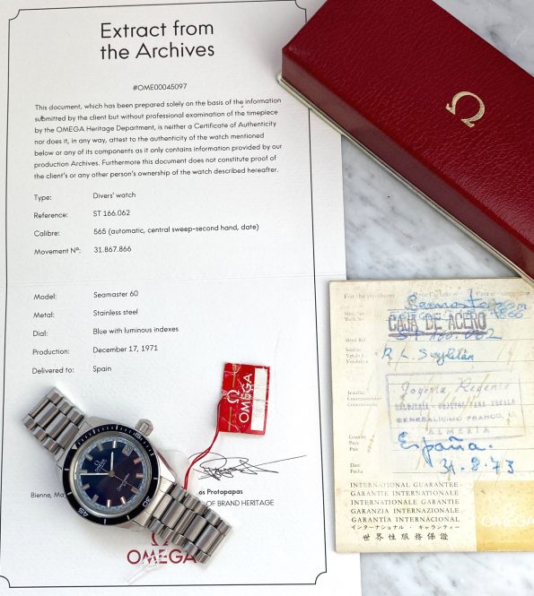 Omega Seamaster 60 BIG CROWN Vintage BOX PAPERS EXTRACT Automatic FULL SET 166062