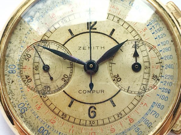 SELTENER 1930er Zenith Sector dial Vintage Chronograph 37mm Jumbo Oversize Gold Compur