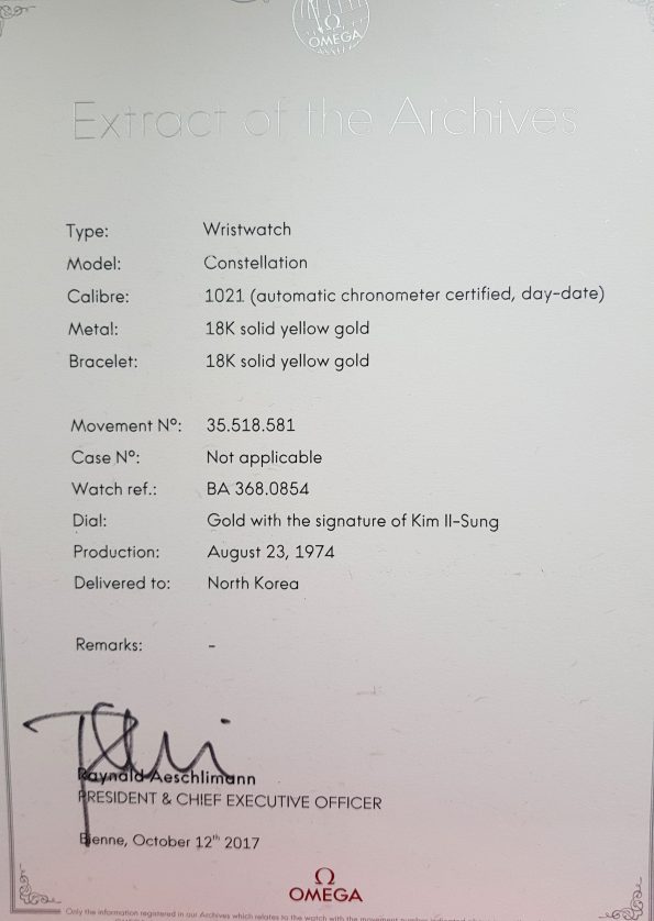 Omega Constellation 18ct Gold North Korea Dictator Signatur