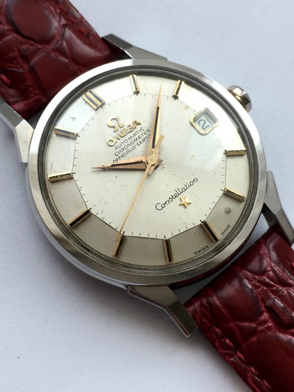 Tolle Omega Constellation Automatik Pie Pan Stahl Onyx Indices