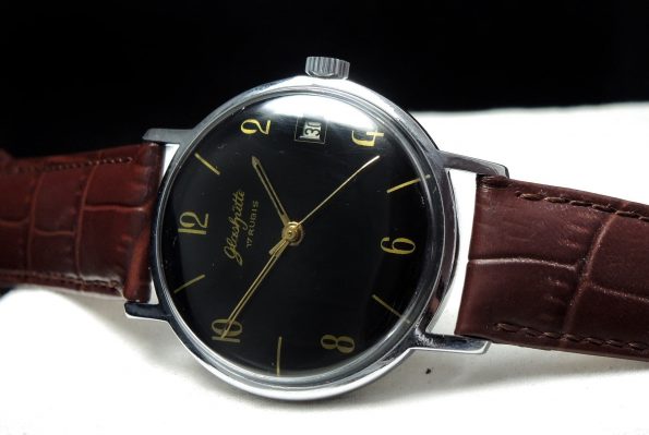 Black Dialed Vintage Glashütte 35mm with brown leather