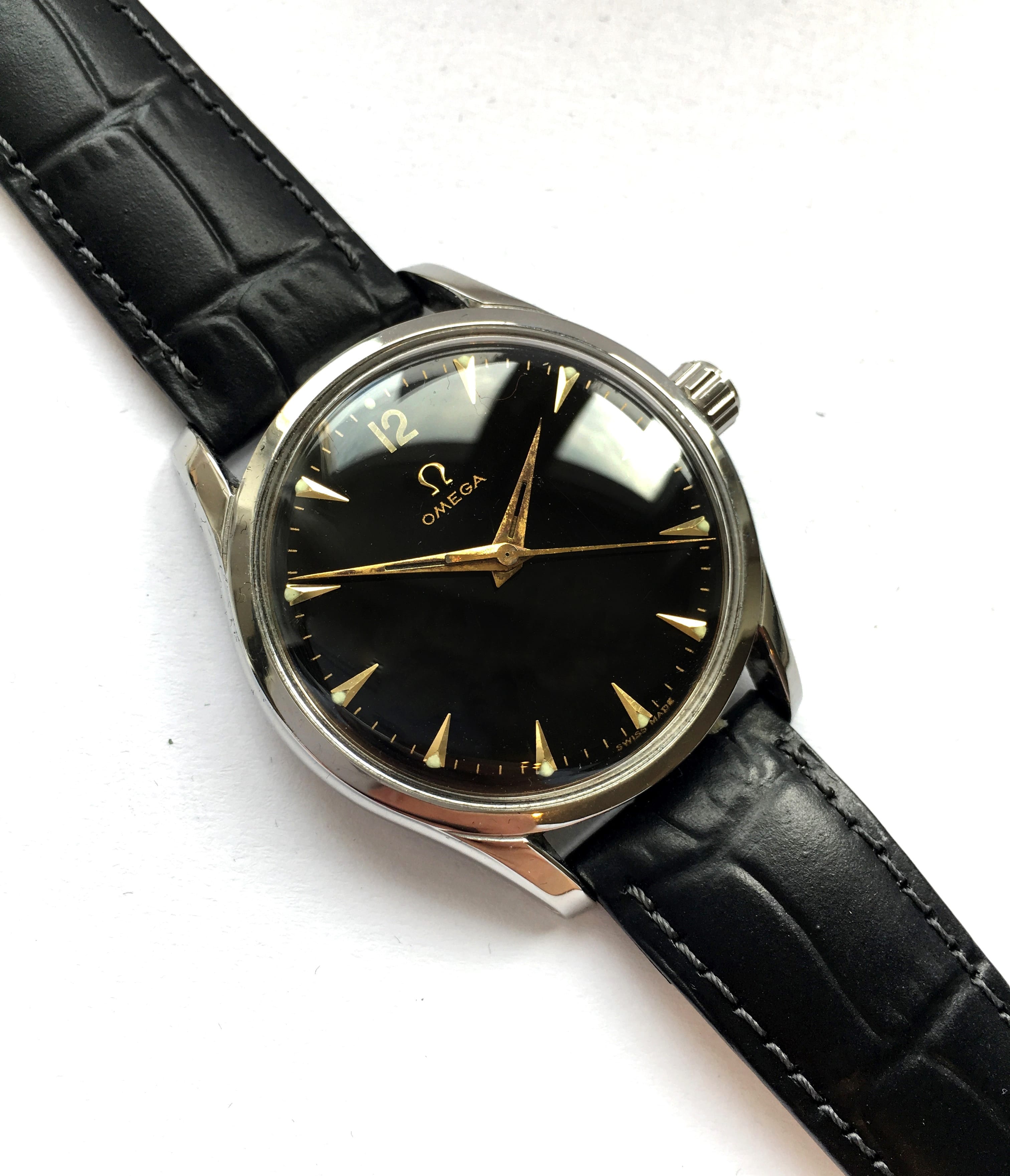 omega black leather watch