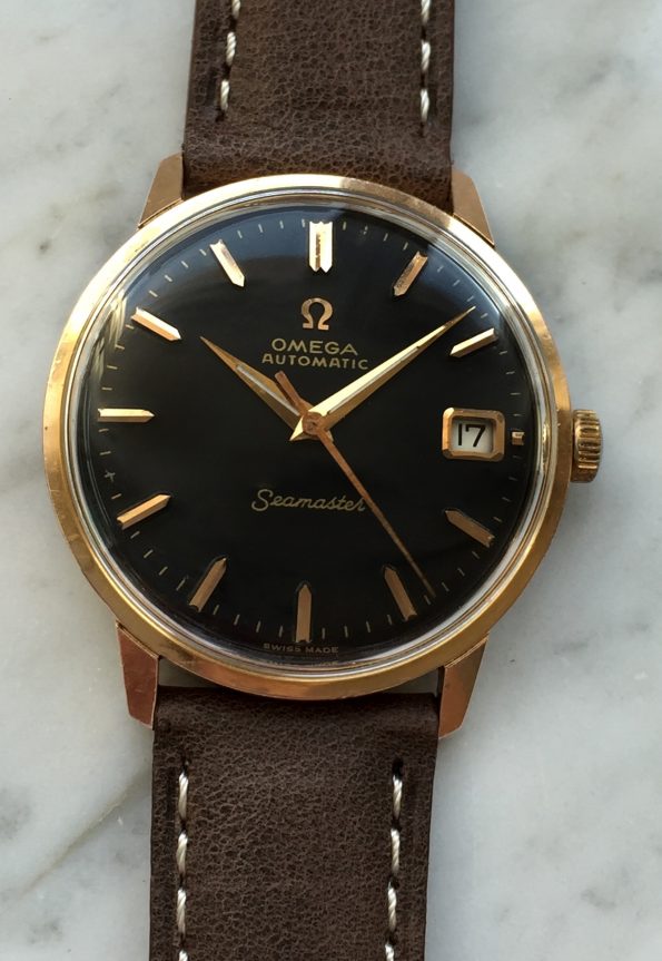 Vintage Omega Seamaster black dial rose gold plated