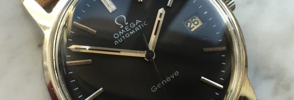 Omega Geneve Automatik Stahl schwarzes Ziffernblatt Restauriert