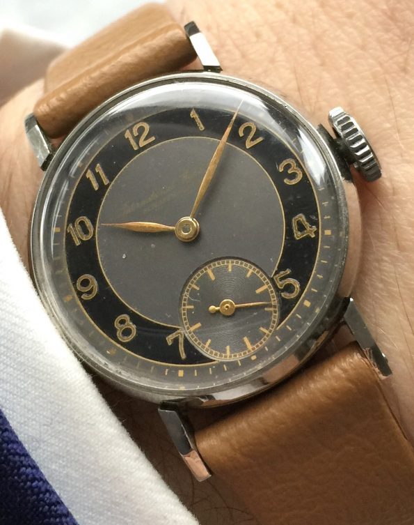 Extremely Rare Art Deco IWC Ladies Watch Two Tone Dial Gilt