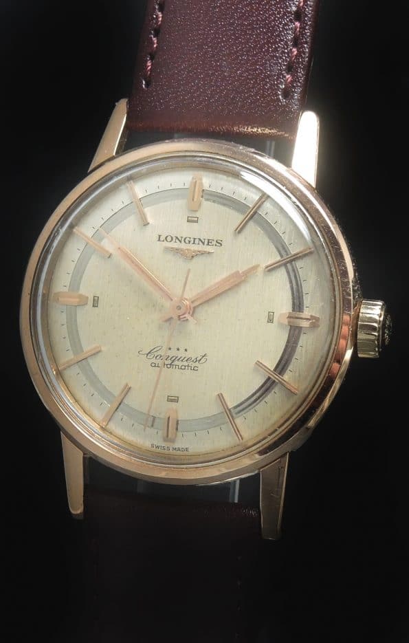 Superb Longines Conquest Linen Sector Dial Solid Pink Gold | Vintage ...