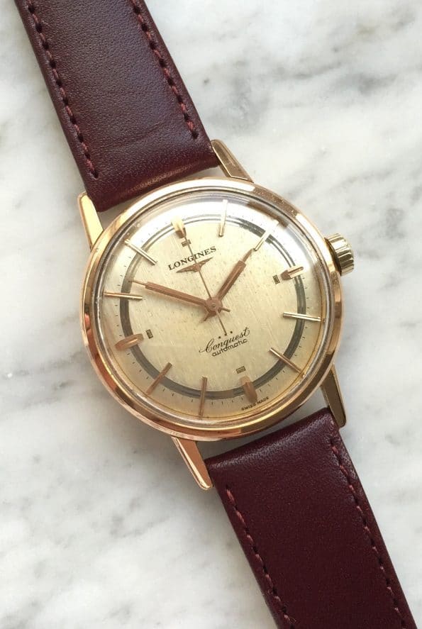 Superb Longines Conquest Linen Sector Dial Solid Pink Gold