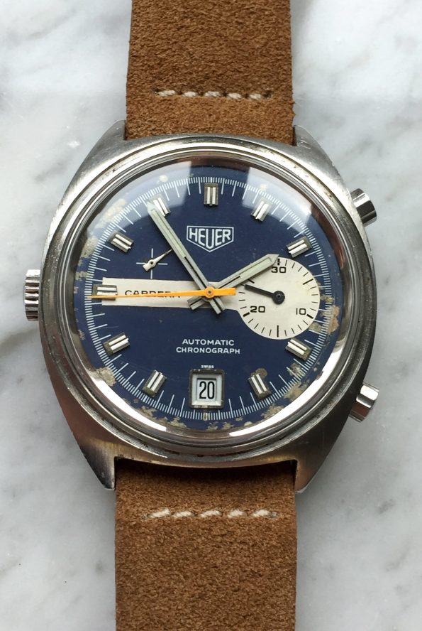 Vintage Heuer Carrera Chronograph Blaues Ziffernblatt