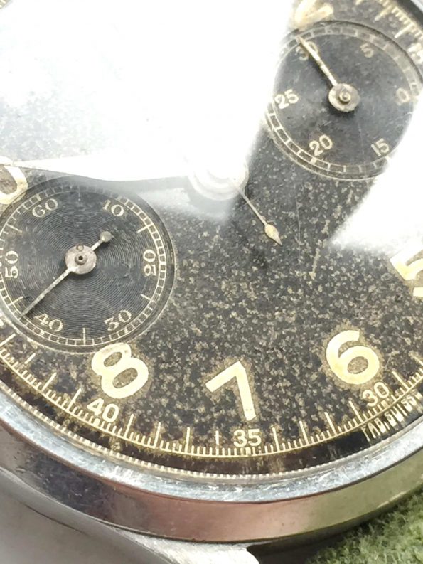 Eterna Black Gilt Dial Steel Chronograph Vintage 38mm Oversize Jumbo