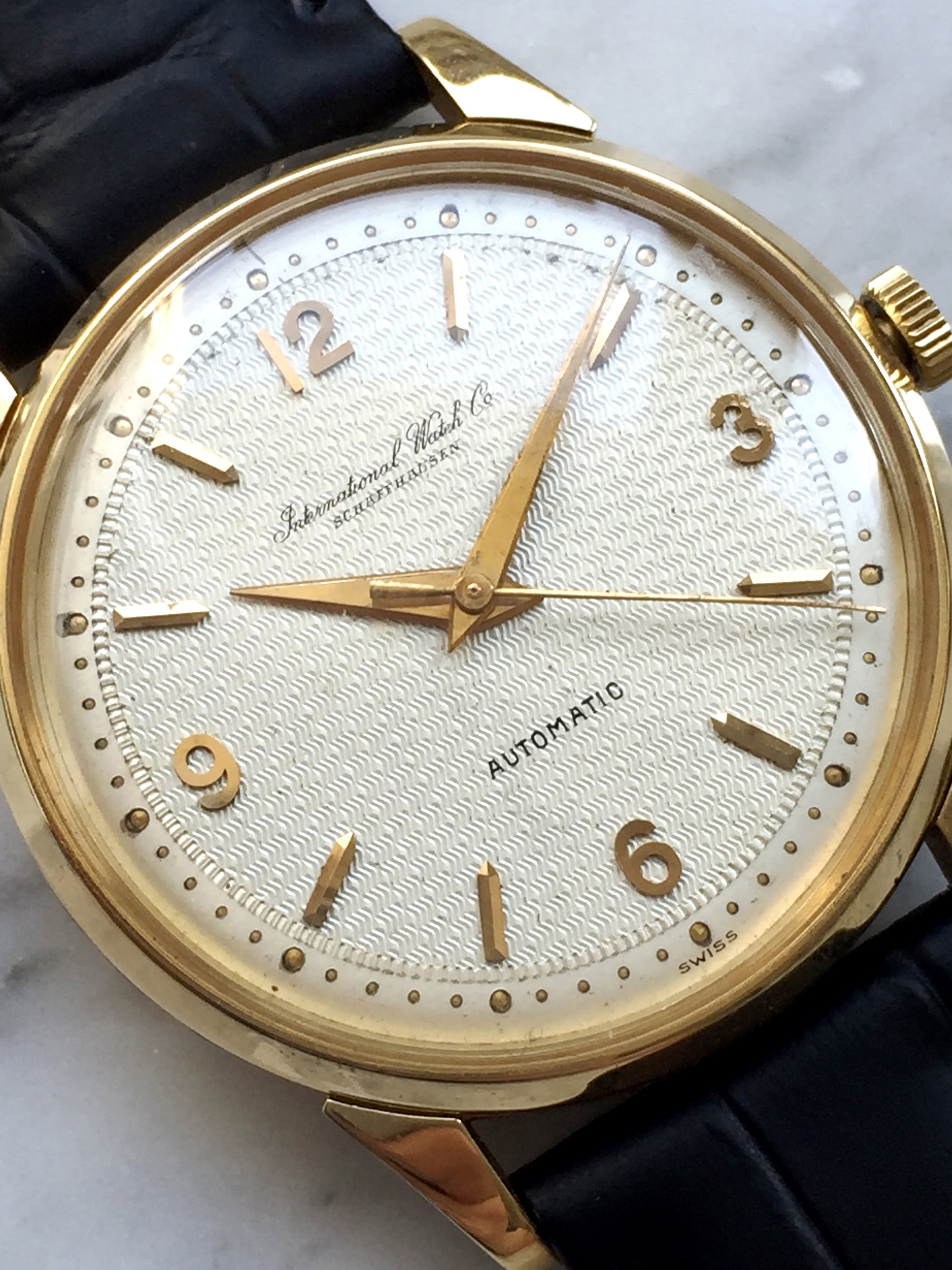 Investment Grade Solid Gold IWC with Textured Dial and