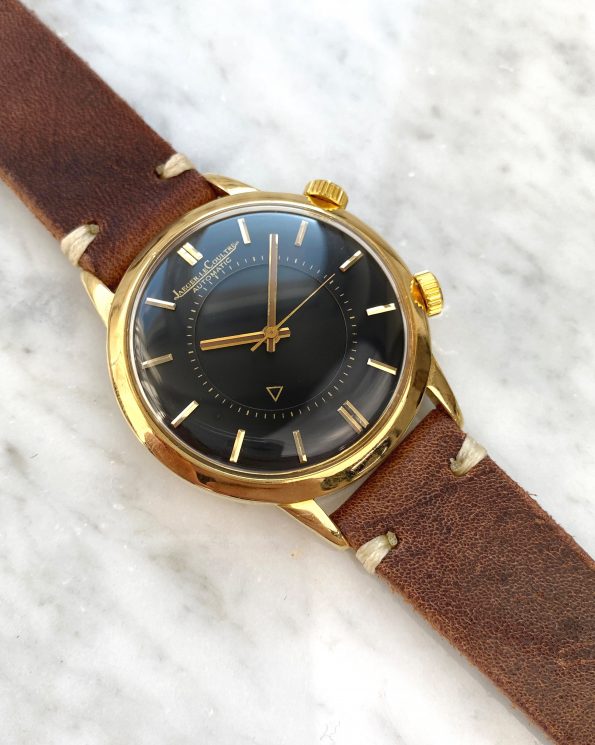 Solid Gold Jaeger LeCoultre Memovox 37mm Oversize Jumbo Wrist Alarm Automatic black dial