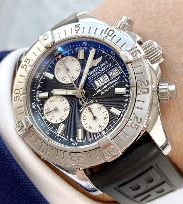 Reverse Panda Dial Breitling Superocean Automatic Chronograph Day Date