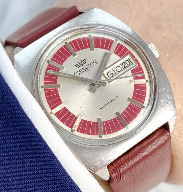 Vilor Vintage Watch Interesting Burgundy Dial Day Date Double Quickset