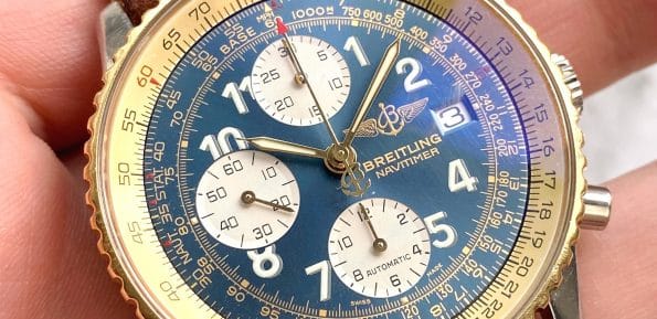 Vintage Breitling Old Navitimer Chronograph Automatic Ref d13022 with Breitling Service blue dial