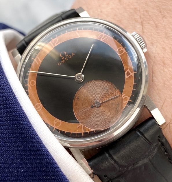 Beautiful Vintage Omega Two Tone Gilt black Sector Dial