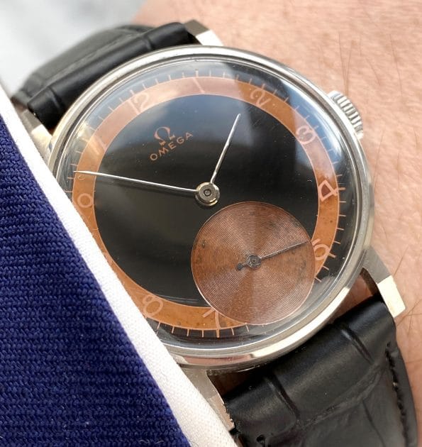 Beautiful Vintage Omega Two Tone Gilt black Sector Dial