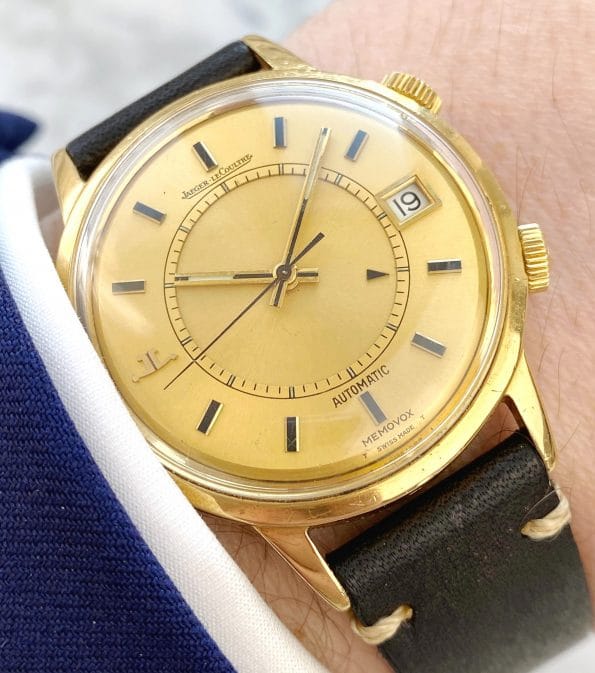 Solid Gold Jaeger LeCoultre Memovox 37mm Oversize Jumbo Wrist Alarm Automatic Date