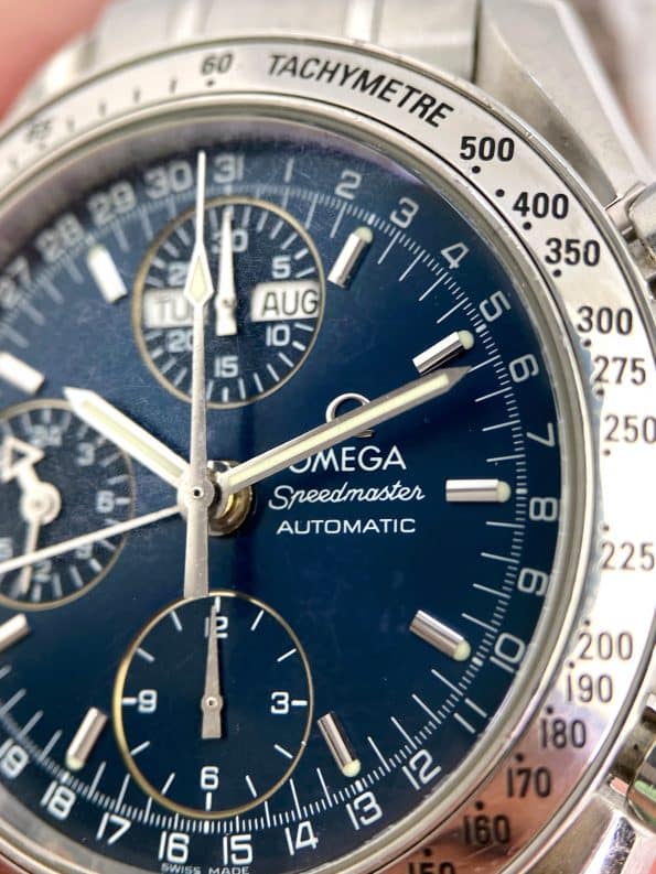 Servicierte Omega Speedmaster Vintage Automatic Triple Date Blue Dial Blau 3521