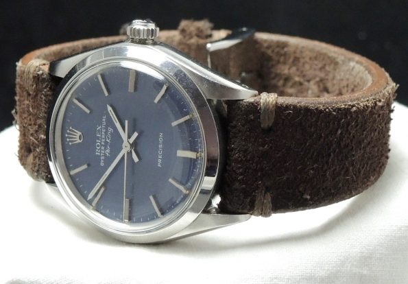 Top Rolex Air King with blue dial and Vintage Strap