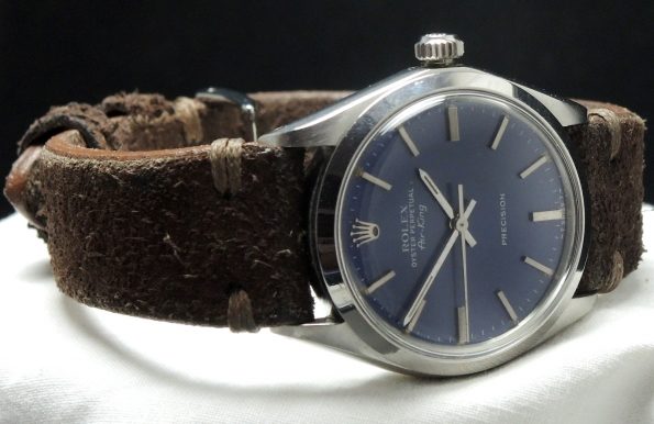 Top Rolex Air King with blue dial and Vintage Strap
