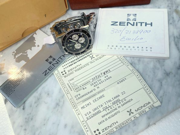 Seltene MK2 Zenith El Primero De Luca Automatik Chronograph schwarzes Ziffernblatt 010310400