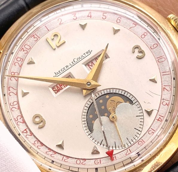 Beautiful Big 36mm Jaeger LeCoultre Solid Gold Triple Date Moonphase 2722 Vintage