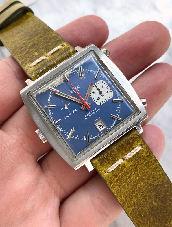 Servicierte Vintage Heuer Monaco Chronograph Blaues Ziffernblatt 1533