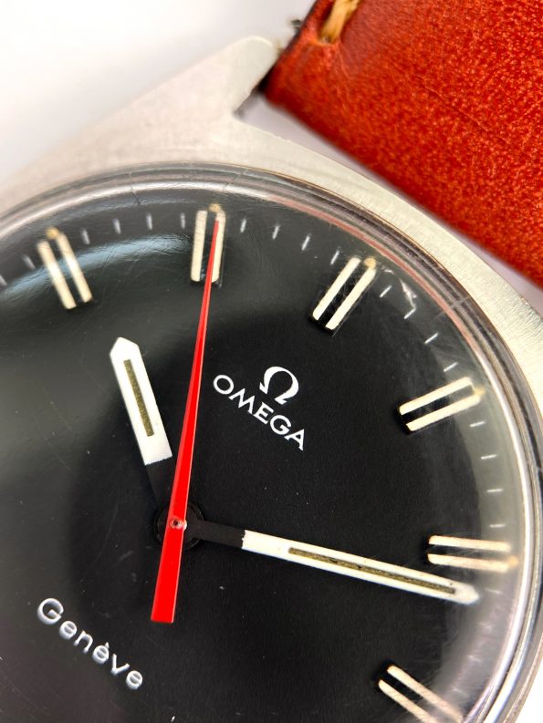 Omega Geneve Vintage Rare Version Black Dial Red Hand