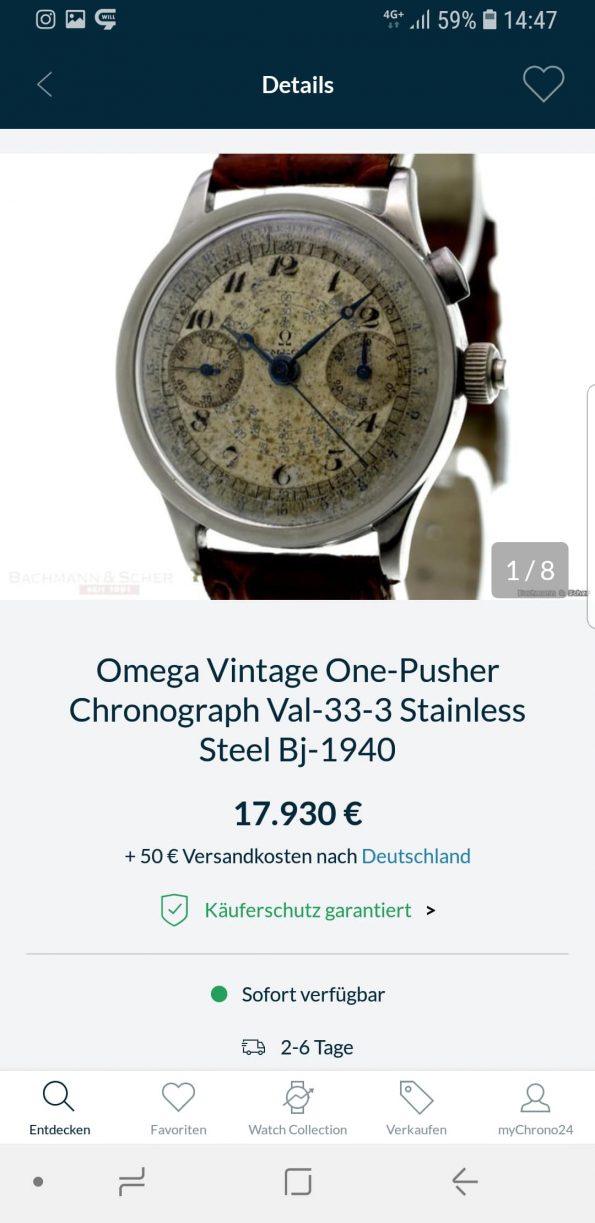 Superrare Omega 33.3 Vintage Chronograph Steel Breguet