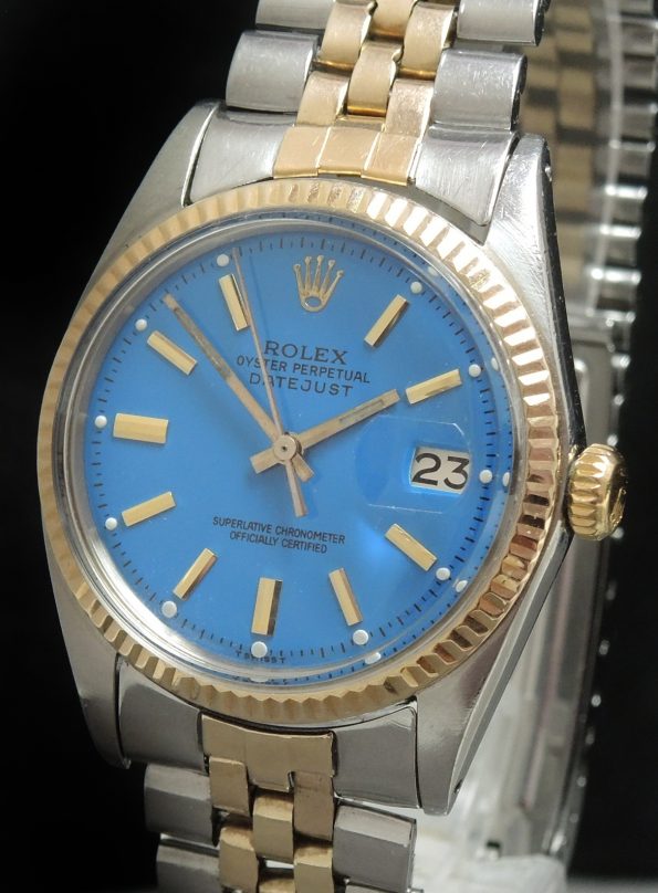 Vintage Rolex Datejust Two Tone Ref 1601 Blue Dial
