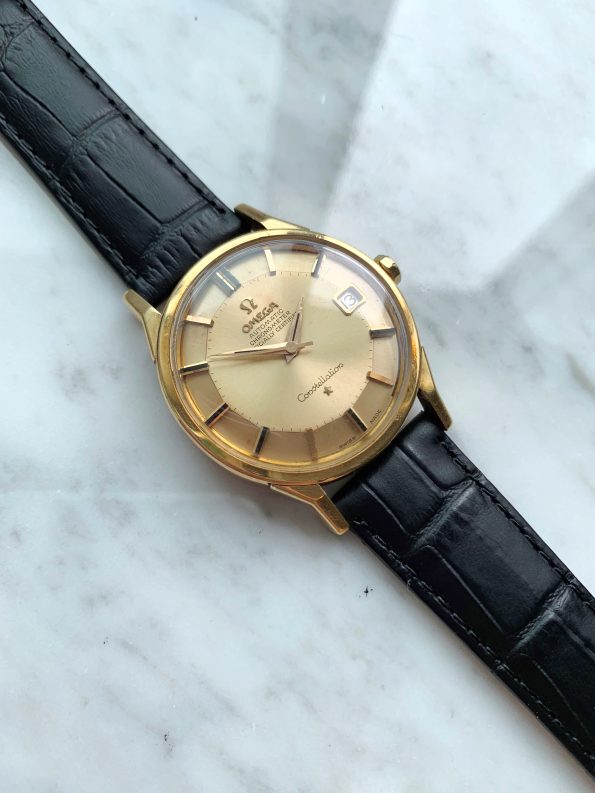 Vintage Omega Constellation 18k Solid Gold Pie Pan Dial Onyx Indices