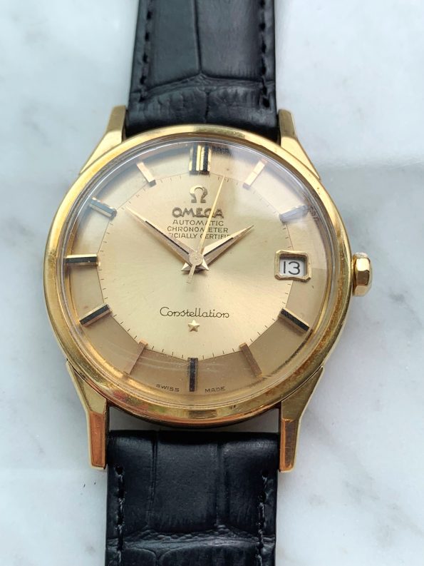 Vintage Omega Constellation 18k Solid Gold Pie Pan Dial Onyx Indices