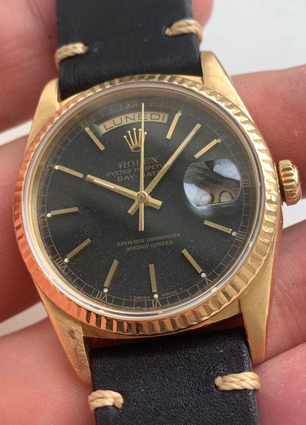 Unrestored Black Dial Rolex Day Date Vintage Automatic Gold Full Set