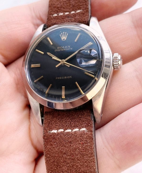 Servicierte Rolex Precision Vintage 6694 mit schwarzem GILT Ziffernblatt Tritium