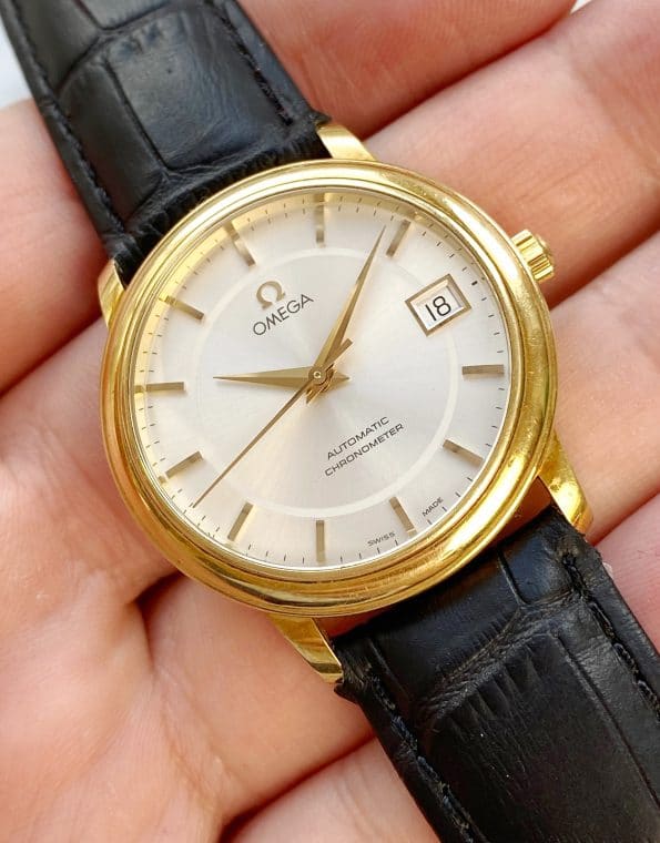 Vintage Omega Automatik Chronometer 18k Vollgold Saphirglas