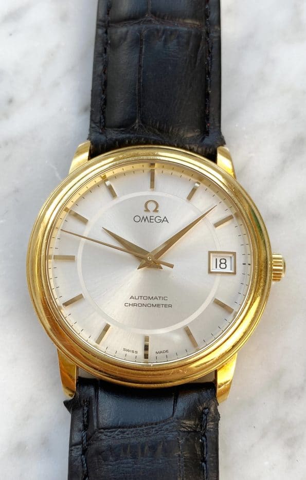Vintage Omega Automatic Chronometer 18k Solid Gold Sapphire Glass