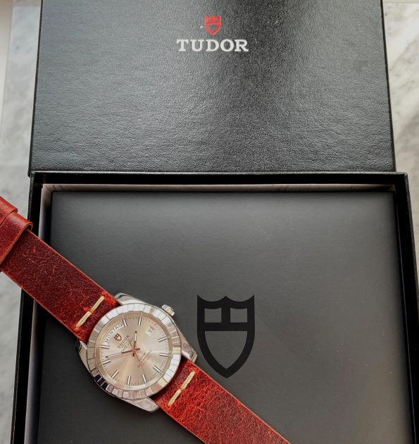 Great Tudor Day Date Automatic Steel with Red Vintage Ecru Strap