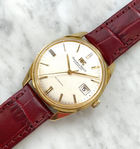 Beautiful Vintage IWC Automatic Solid Gold Linen Dial