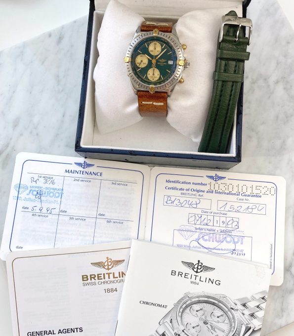 Serviced Breitling Chronomat Vintage Automatic green dial FULL SET Chronograph Automatic Automatik